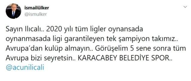 Lig bitmeden şampiyon olan Karacabey Belediyespor'un Başkanı Ülker, Acun Ilıcalı'ya teklif yaptı Lig bitmeden şampiyon olan Karacabey Belediyespor'un Başkanı Ülker, Acun Ilıcalı'ya teklif yaptı
