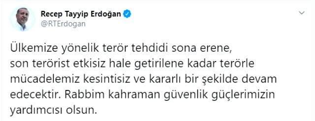 Cumhurbaşkanı Erdoğan'dan şehitler için başsağlığı mesajı