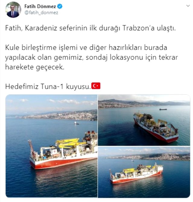 Fatih Sondaj Gemisi, Karadeniz'deki ilk durağı olan Trabzon'a ulaştı