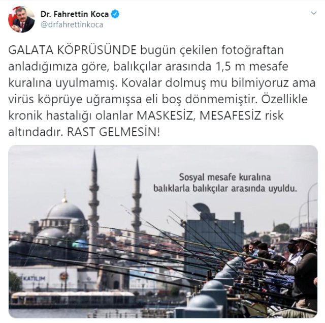 Bakan Koca, Galata Köprüsü'nde balık tutan vatandaşlara isyan etti: Rast gelmesin