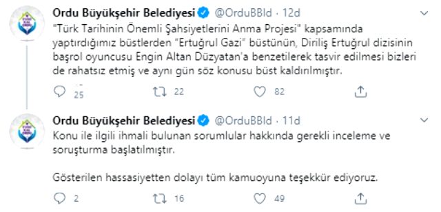 Ordu Büyükşehir Belediyesi, Engin Altan'a benzeyen 'Ertuğrul Gazi' büstünü kaldırdı