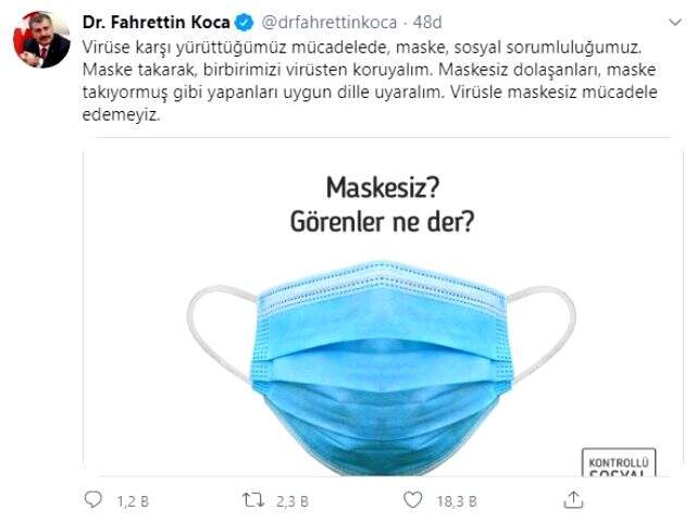 Bakan Koca'dan 'maske' uyarısı Açıklaması Bakan Koca'dan 'maske' uyarısı Açıklaması