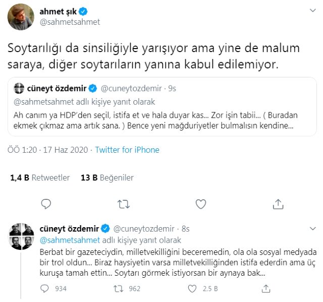 Twitter'da tartışan Cüneyt Özdemir ve Ahmet Şık, birbirlerine küfre varan hakaretler savurdu