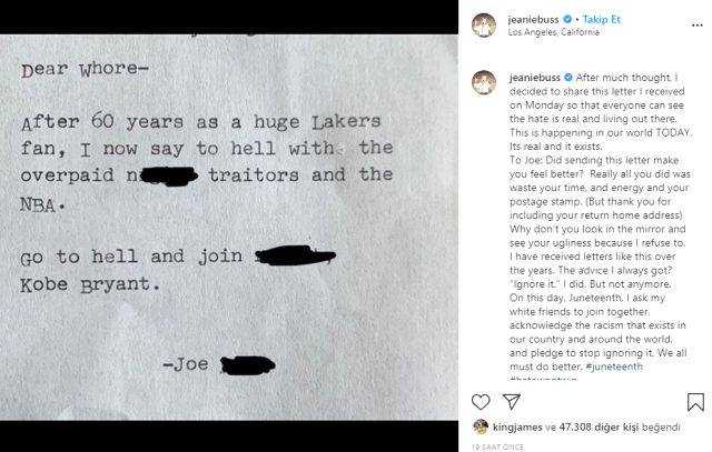 Lakers'ın sahibi, Kobe Bryant'a yapılan ırkçılığı sosyal medyadan paylaştı