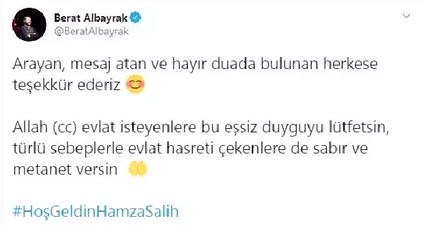 Bakan Albayrak'tan, 'teşekkür' paylaşımı