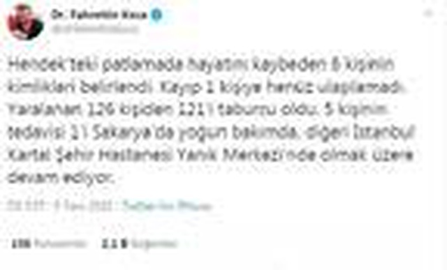 Bakan Koca: Patlamada yaralanan 126 kişiden 121'i taburcu oldu Bakan Koca: Patlamada yaralanan 126 kişiden 121'i taburcu oldu