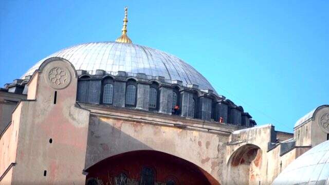 Ayasofya Cami'nin kubbe kısmındaki çalışmalar devam ediyor