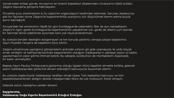 Galatasaray başantrenörü Ertuğrul Erdoğan takımda kalacağını açıkladı