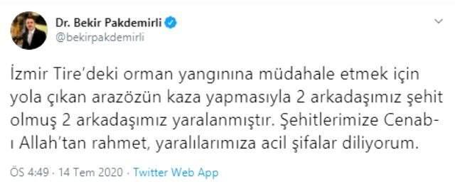 Son Dakika: Tire'deki orman yangınına müdahale etmek için yola çıkan araç kaza yaptı: 2 şehit, 2 yaralı