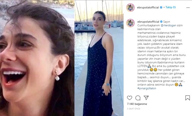 Ebru Polat, Pınar Gültekin cinayetiyle ilgili paylaşımına Cumhurbaşkanı Erdoğan'ı etiketledi
