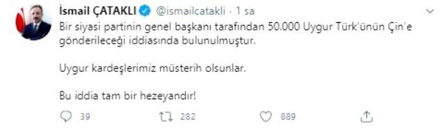 İçişler Bakanlığı, Davutoğlu'nun '50 bin Uygur Türk'ü Çin'e verilecek' iddiasına yanıt verdi İçişler Bakanlığı, Davutoğlu'nun '50 bin Uygur Türk'ü Çin'e verilecek' iddiasına yanıt verdi