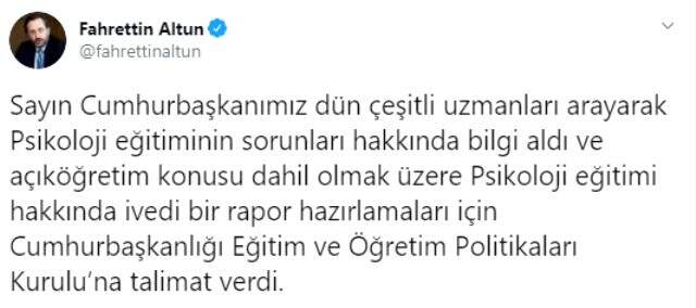 Cumhurbaşkanı Erdoğan'dan psikoloji eğitimi konusunda talimat: Rapor hazırlayın