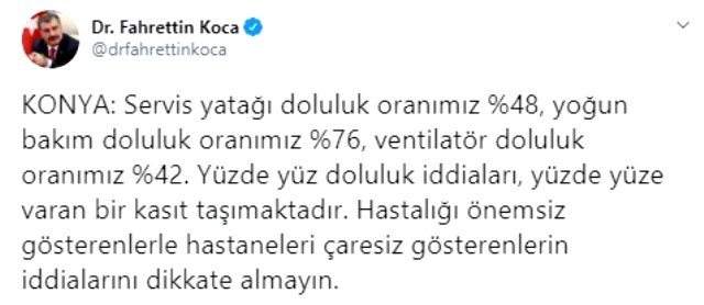 Konya İl Sağlık Müdürü'nün açıklamasına Bakan Koca'dan yanıt: Hastaneleri çaresiz gösterenlerin iddialarını dikkate almayın