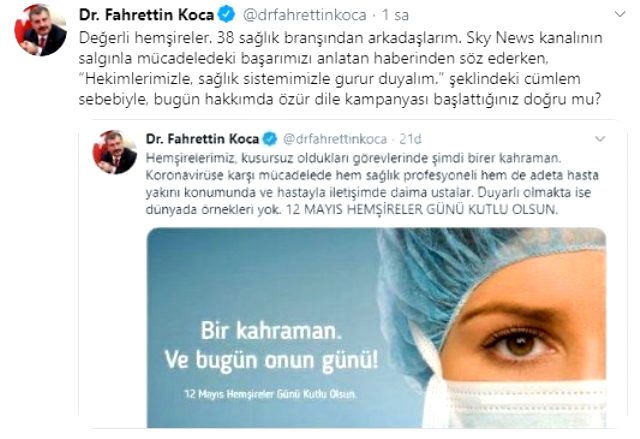Koca'nın 'Özür dile kampanyası başlattığınız doğru mu?' tweetine sağlık çalışanlarından cevap var