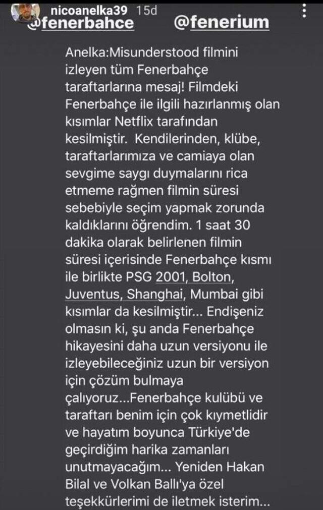 Anelka, belgeselinde Fenerbahçe'ye 45 saniye yer verilmesine açıklık getirdi: Süre nedeniyle kesildi