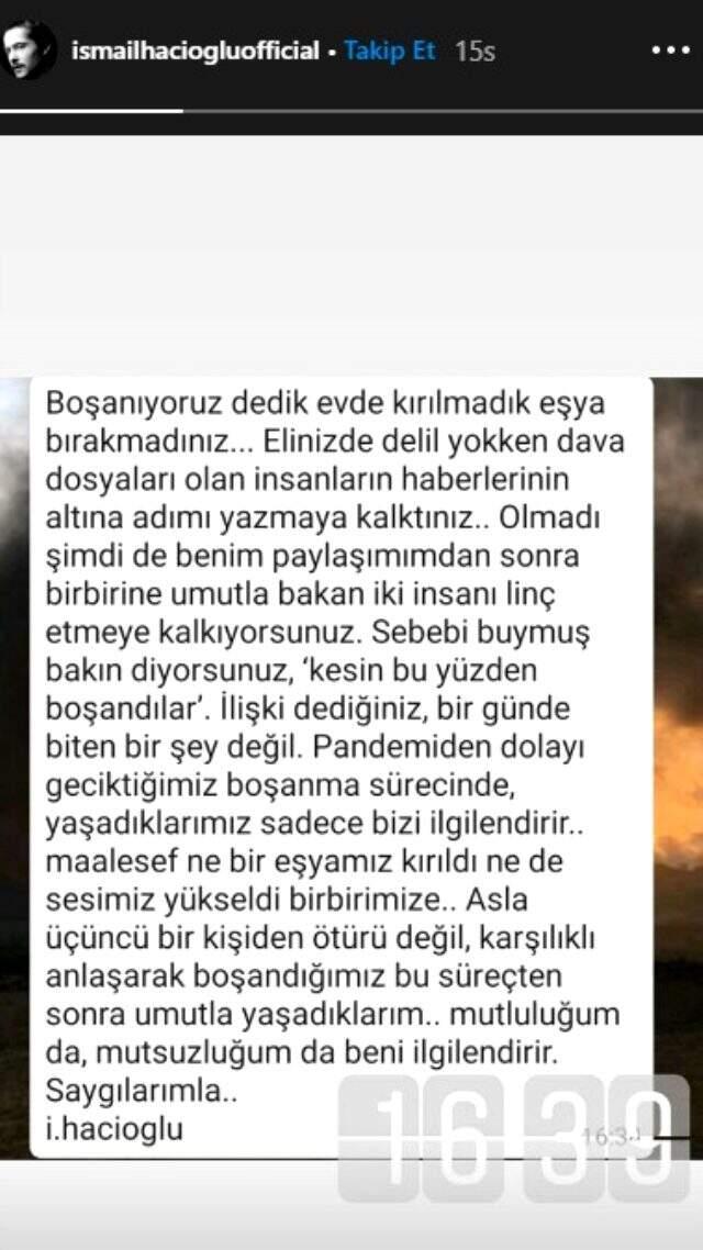 Boşandıktan 20 gün sonra eski rol arkadaşıyla sevgili olan İsmail Hacıoğlu, eleştirilere cevap verdi