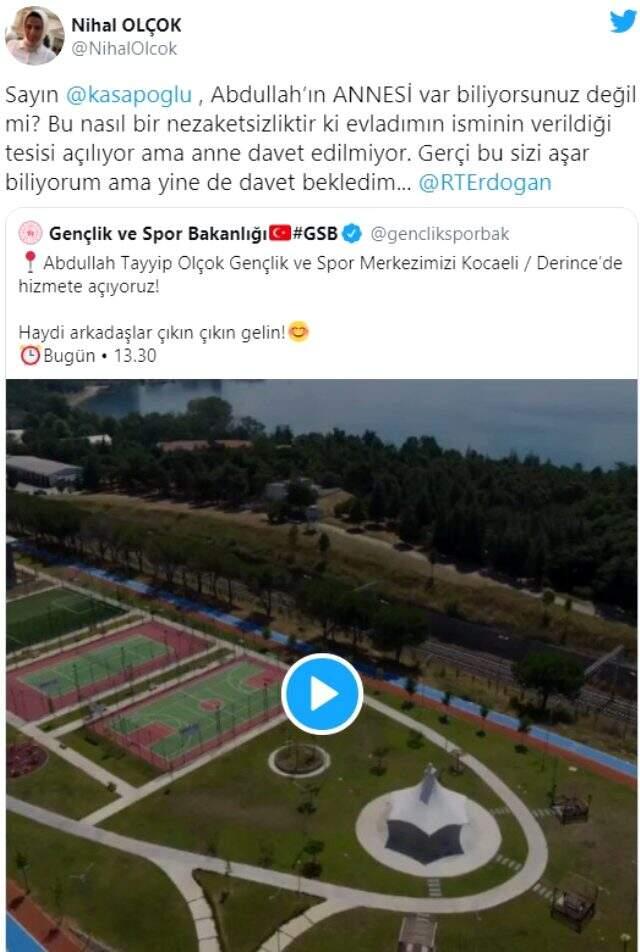 Nihal Olçok, oğlunun adını taşıyan merkezin açılışına davet edilmedi