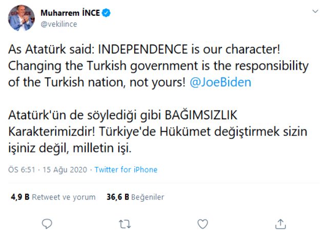 Bakan Soylu, 'Erdoğan'ı darbeyle değil seçimle devireceğim' diyen Biden'a meydan okudu