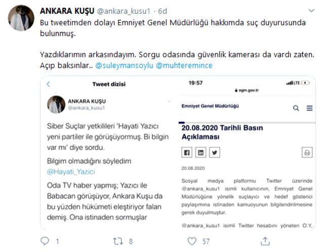 EGM, 'Ankara Kuşu' isimli Twitter hesabının kullanıcısı hakkında suç duyurusunda bulundu