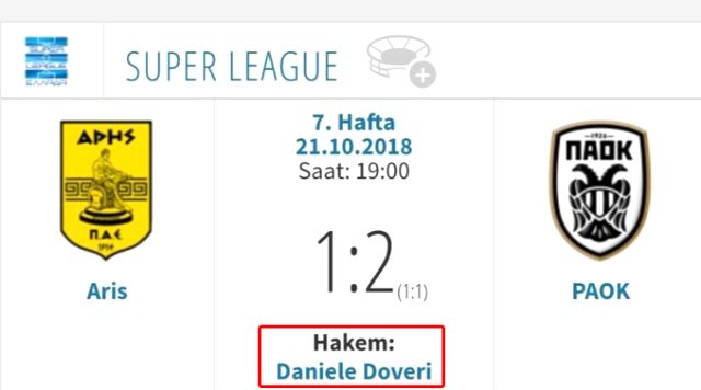 PAOK-Beşiktaş maçının hakemi Doveri'nin Yunanistan'da görev aldığı ortaya çıktı