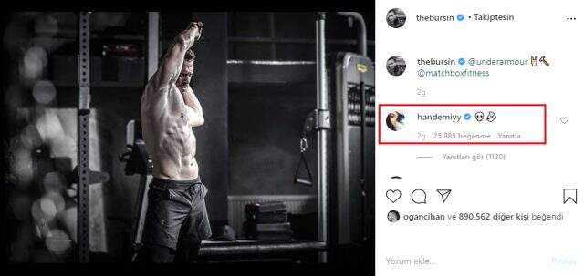Kerem Bürsin'in kaslı pozuna rol arkadaşı Hande Erçel'den emojili yorum Kerem Bürsin'in kaslı pozuna rol arkadaşı Hande Erçel'den emojili yorum