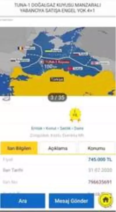 'Tuna-1 doğalgaz kuyusu manzaralı' sahibinden satılık daire