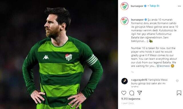 Messi'ye formayı giydiren Bursaspor'dan esprili mesaj: Seni bekliyoruz