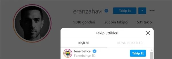 Eren Zahavi, Fenerbahçe'yi sosyal medyadan takibe aldı!