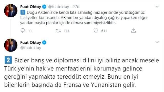 Fuat Oktay AB'ye sert çıktı: Diyalog çağrısı yapıp başka planlar içinde olmak samimiyetsizliktir