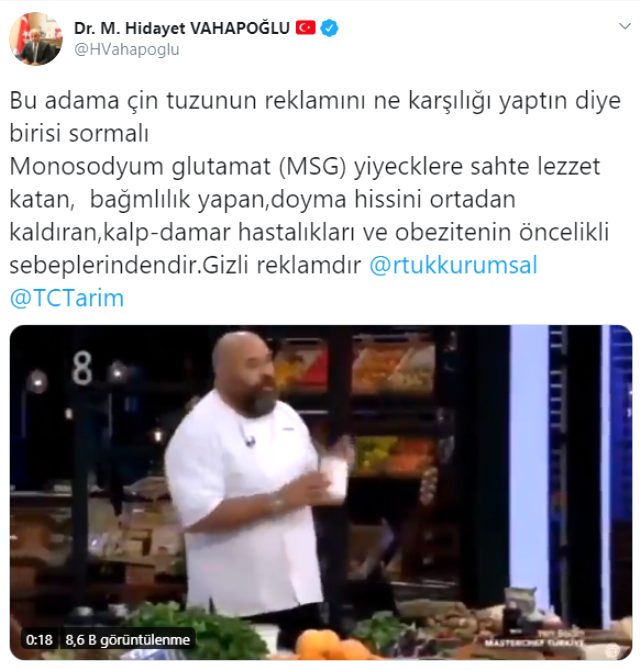 MHP Genel Başkan Yardımcısı Vahapoğlu, MasterChef'in ünlü şefi Somer Sivrioğlu'na tepki gösterdi