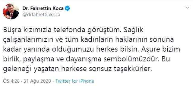 Büşra hemşireye, Bakan Koca'dan destek mesajı Büşra hemşireye, Bakan Koca'dan destek mesajı