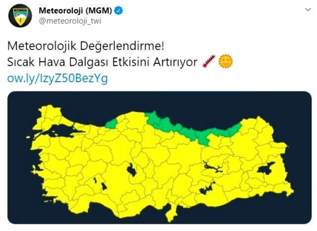 Meteoroloji, sıcaklık artışına karşı 74 ilimizi sarı kodla uyardı