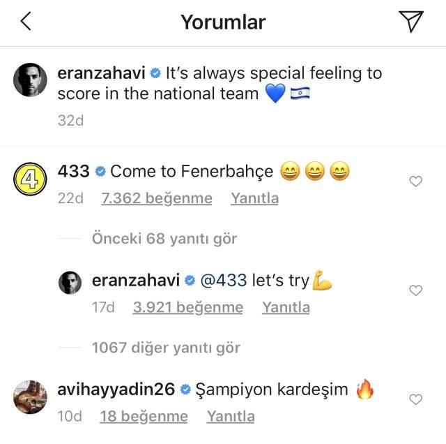Eran Zahavi, Fenerbahçe'ye gel çağrısını yanıtsız bırakmadı: 500 bin beğeni karşılığında