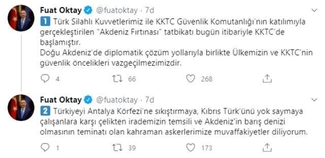 Son Dakika: Cumhurbaşkanı Yardımcısı Fuat Oktay: Akdeniz Fırtınası tatbikatı bugün itibarıyla KKTC'de başladı