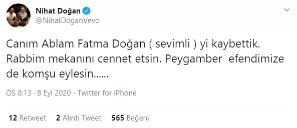 Ünlü şarkıcı Nihat Doğan'ın ablası hayatını kaybetti