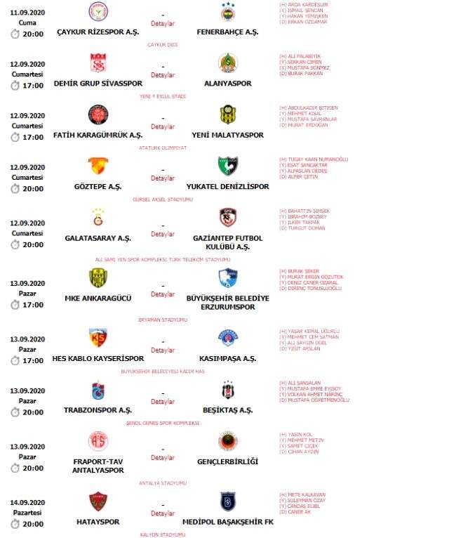 Süper Lig'de 2020/21 sezonunun ilk hafta maçlarını yönetecek hakemler belli oldu Süper Lig'de 2020/21 sezonunun ilk hafta maçlarını yönetecek hakemler belli oldu