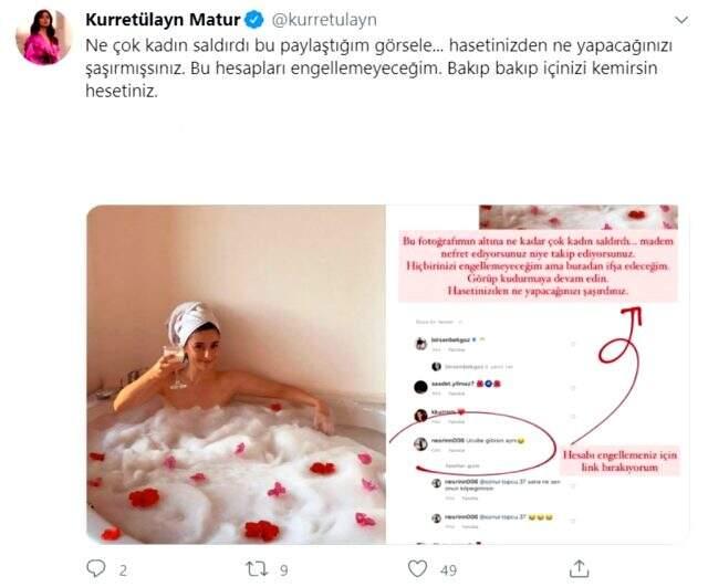 Kurretülayn Matur, küvet pozunu eleştirenleri ifşa etti: İçinizi kemirsin hasetiniz