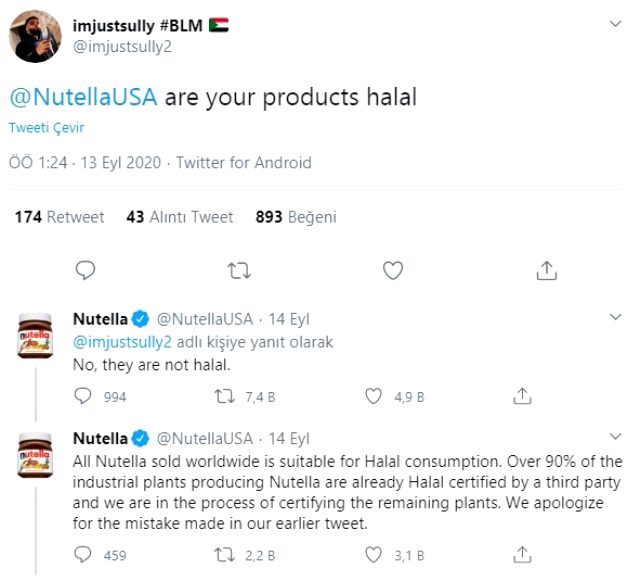 Nutella'nın 'Ürünleriniz helal mi?' sorusuna verdiği cevap sosyal medyayı salladı