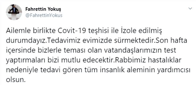 İYİ Parti Konya Milletvekili Fahrettin Yokuş koronavirüse yakalandı