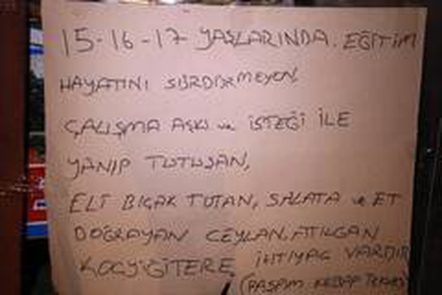 Kahramanmaraşlı kebapçı, çalışacak eleman bulamayınca çareyi yazdığı ilanda içini dökmekte buldu Kahramanmaraşlı kebapçı, çalışacak eleman bulamayınca çareyi yazdığı ilanda içini dökmekte buldu