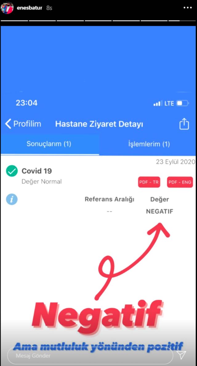 Fenomen Enes Batur ve sevgilisi Ece Naz Üçer, koronavirüsü yendi