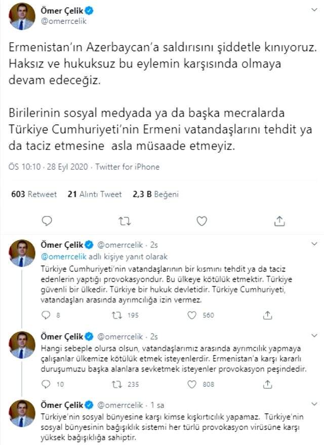 AK Parti'den provokasyon uyarısı: Ermeni vatandaşlarının tehdit edilmesine asla müsaade etmeyiz AK Parti'den provokasyon uyarısı: Ermeni vatandaşlarının tehdit edilmesine asla müsaade etmeyiz