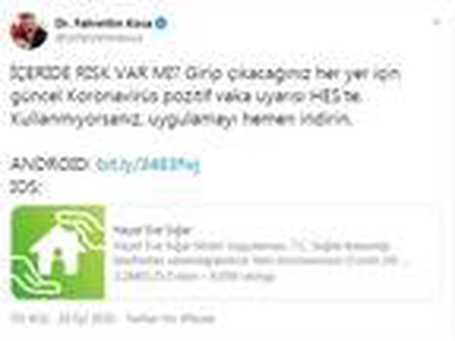Bakan Koca'dan uyarı: HES uygulamasını hemen indirin Bakan Koca'dan uyarı: HES uygulamasını hemen indirin