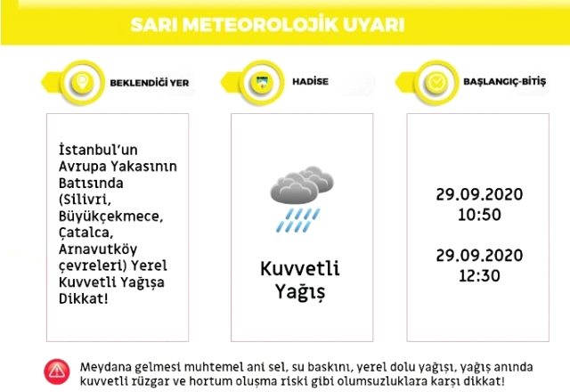 Meteoroloji, İstanbul Avrupa Yakası için 'sarı kod'la kuvvetli yağış uyarısı yaptı