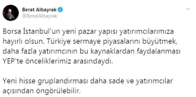 Bakan Albayrak'tan, Borsa İstanbul'un yeni pazar yapısına ilişkin değerlendirme: YEP'te önceliğimizdi