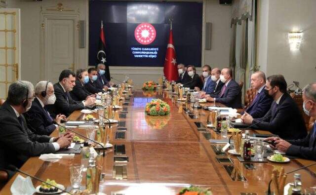 Cumhurbaşkanı Erdoğan'ın, Libya Başbakanı Serrac'ı kabulü sona erdi Cumhurbaşkanı Erdoğan'ın, Libya Başbakanı Serrac'ı kabulü sona erdi