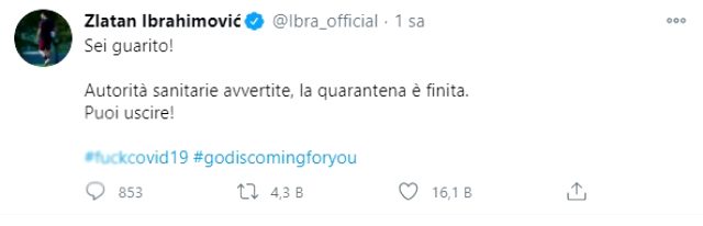 Ibrahimovic, koronavirüsü yendiğini salgına küfür ederek duyurdu