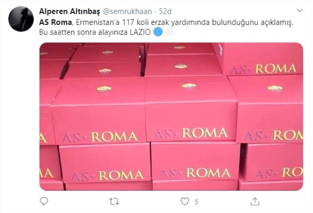 Roma Kulübü, Dağlık Karabağ'ı işgal eden Ermenistan'a yardım kolisi gönderdi