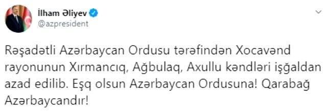 Azerbaycan ordusu, Hocavend ilinin 3 köyünü daha Ermenistan işgalinden kurtardı