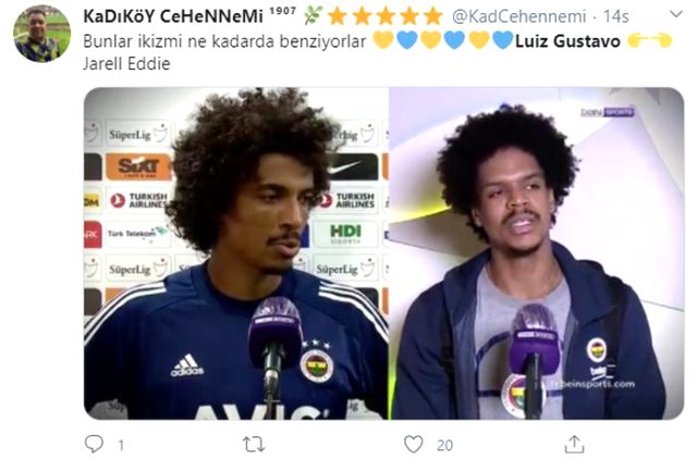 Fenerbahçe'de Luiz Gustavo ile Jarell Eddie'nin benzerliği, taraftarın ilgi odağı oldu